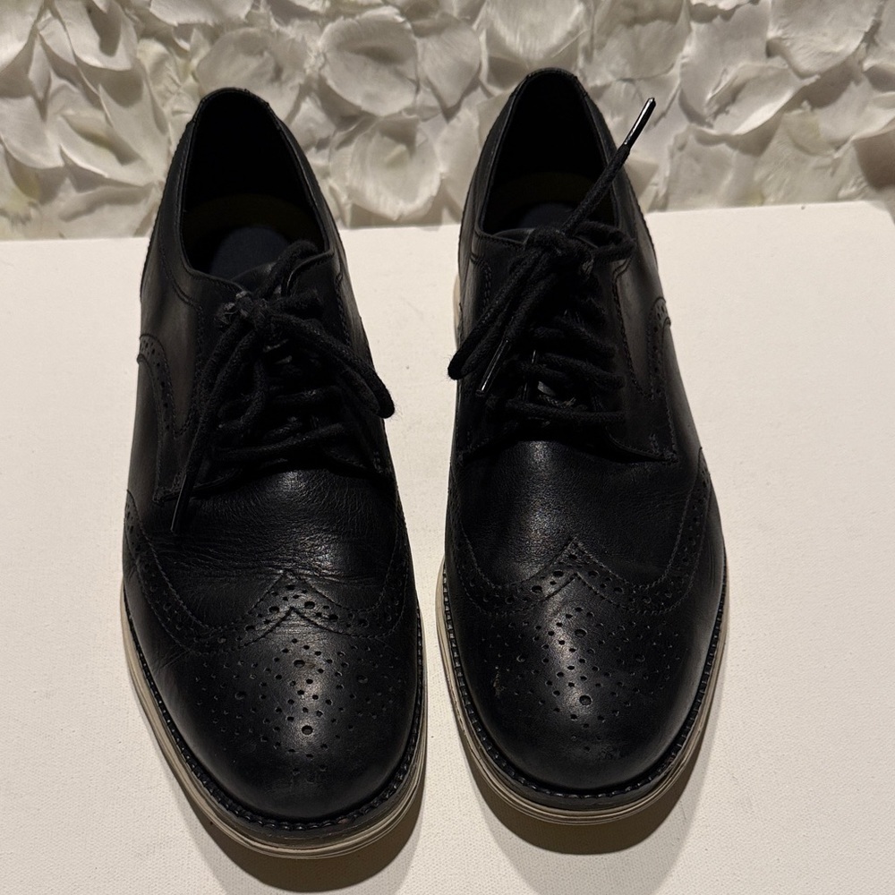 Cole Haan Black Leather Wingtip Derby Oxfords